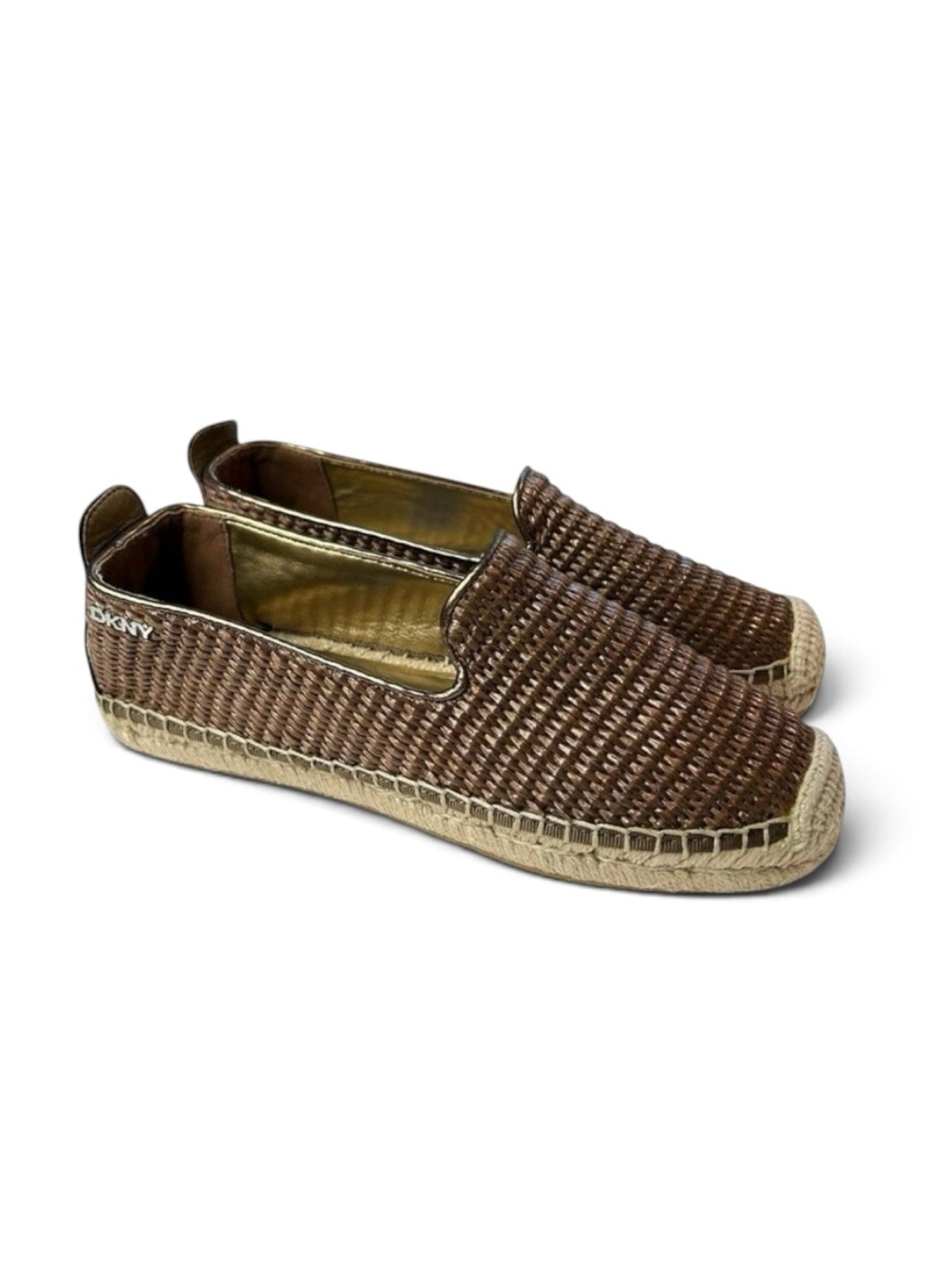 NEW DKNY Mallandra Platform Espadrille Flat Size 6.5 Woven Bronze Slip On